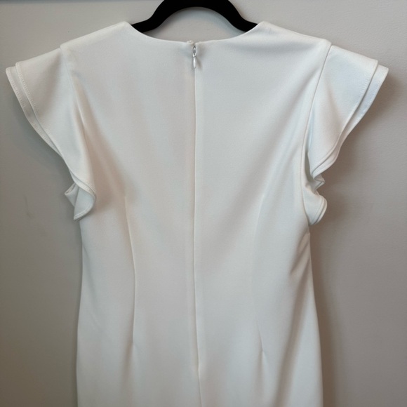 DKNY V-Neck Flutter Sleeve Solid Tie Waist Dress Wedding Summer Ivory Sz 10 - Picture 8 of 13